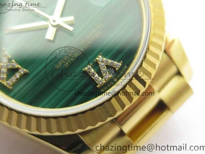 0516 Daydate 278288 31mm YG EWF Best Edition Green Malachite Dial on YG President Bracelet ETA SunProtective 2605
